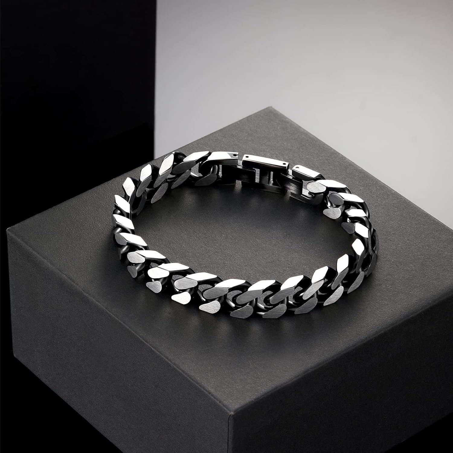 LUCKY2+7 Mens Bracelet -Stainless Steel Fold Over Clasp Cuban Chain Bracelet for Men - Image 5