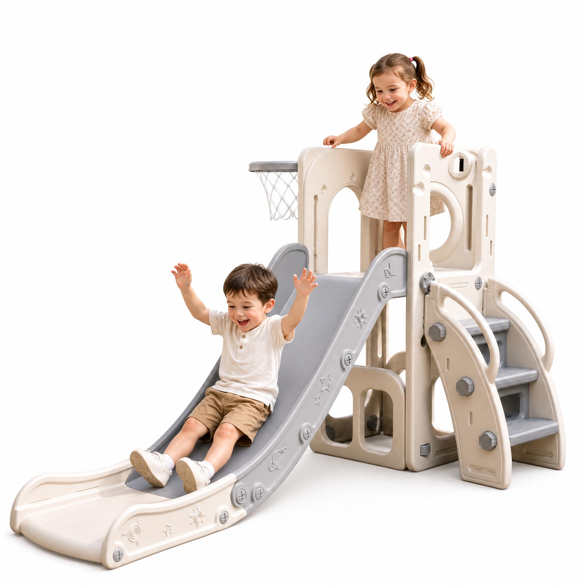 HLC Toboggan Enfants avec Glisse 140cm & Panier de Basketball, Toboggan Exterieur/Interieur Enfant, Jeu Intérieur Extérieur pour Enfants de 1-3 Ans