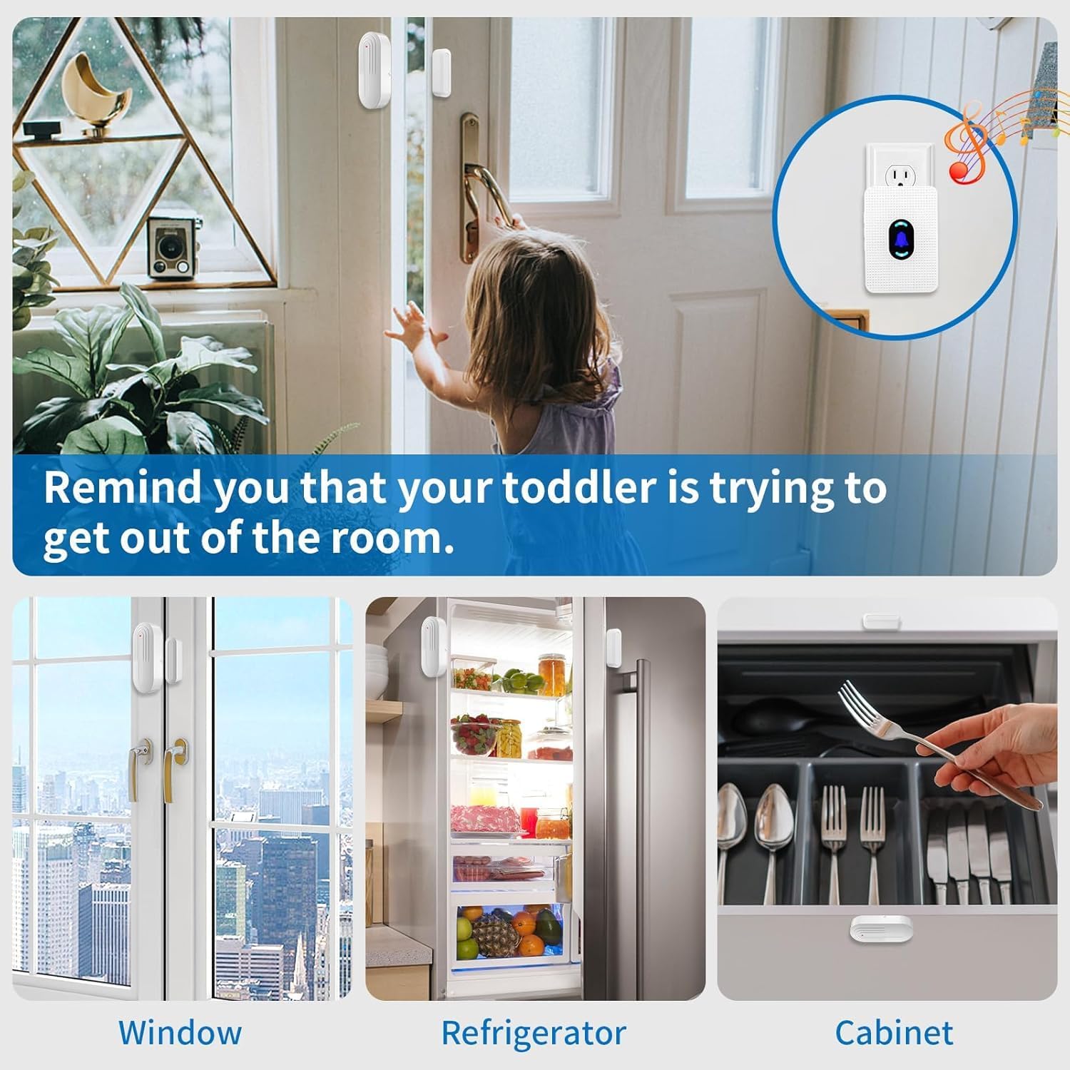 Daytech Wireless Door Sensor Chime for Business When Entering with 20 Tunes Adjustable Volume Long/Short Ring Modes，Door Open Chime Alarm for Kids/Home Safety with 800ft Range，1 Sensor + 2 Receiver