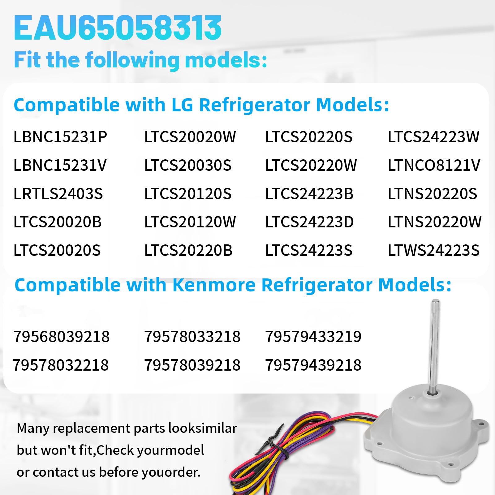 EAU65058313 EAU63103001 - Ventola per frigorifero Evapoartor/condensatore, compatibile con LG Kenmore Freezer ODM-056F-13 AP7178307 EAP16662420 PS16662420