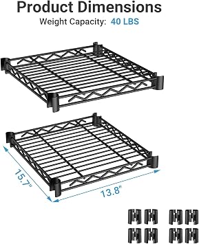 VIPEK 2Pack Wire Shelf for Clothes Rack, 13.8 x 15.7, Suitable for V7 Clothes Rack Quick Installation, Black