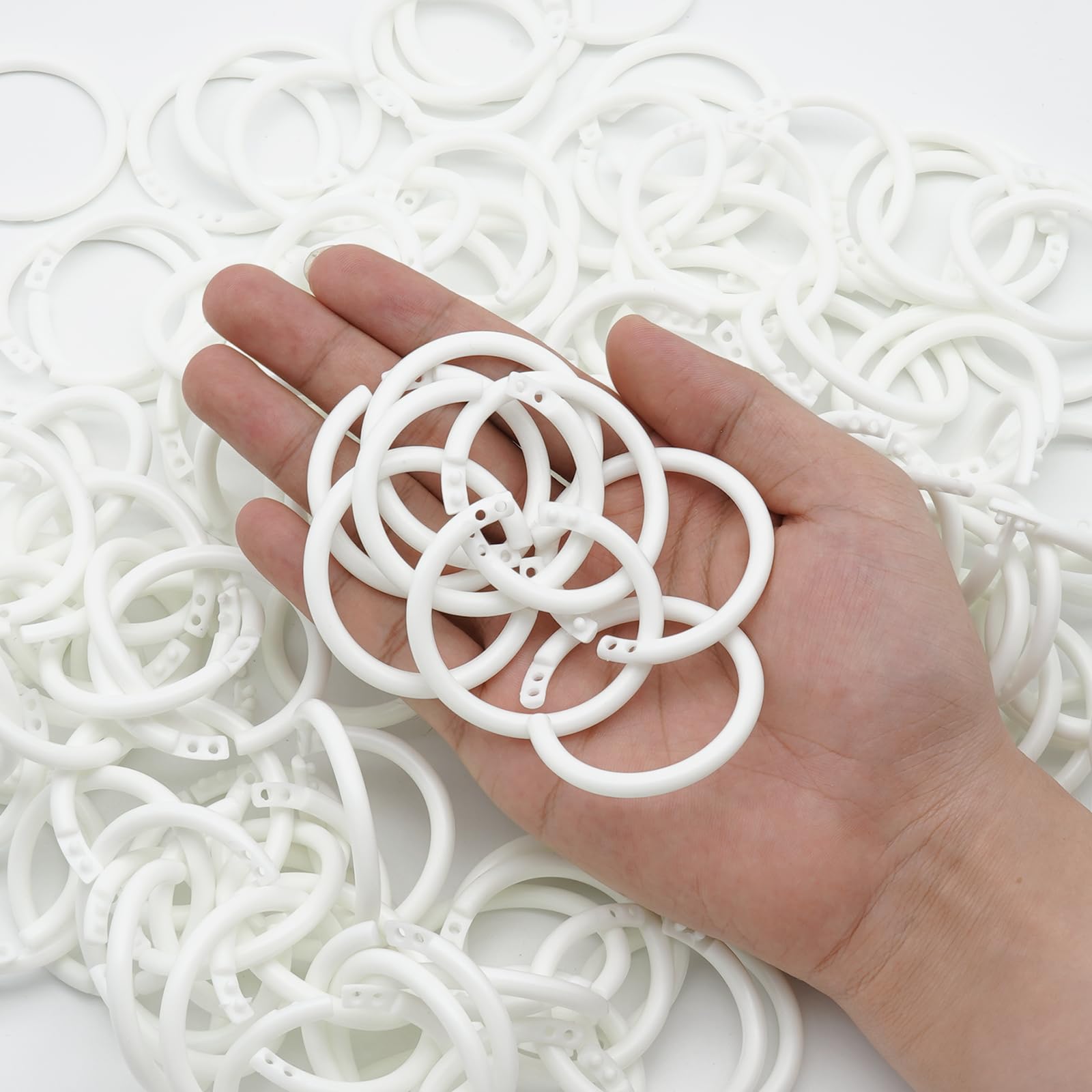 120 anelli in plastica per raccoglitori da 3,8 cm, anelli neri per raccoglitori, schede flash, portachiavi, schede indice, carta (35 mm, bianco)