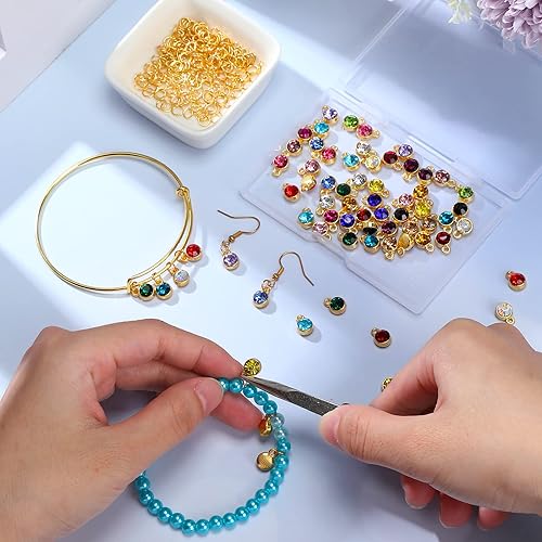 Miniatura 4 de Sureio 80 dijes de piedra natal de cristal con 200 anillos de salto hechos a mano, cuentas de bricolaje para bricolaje, piedras de nacimiento de