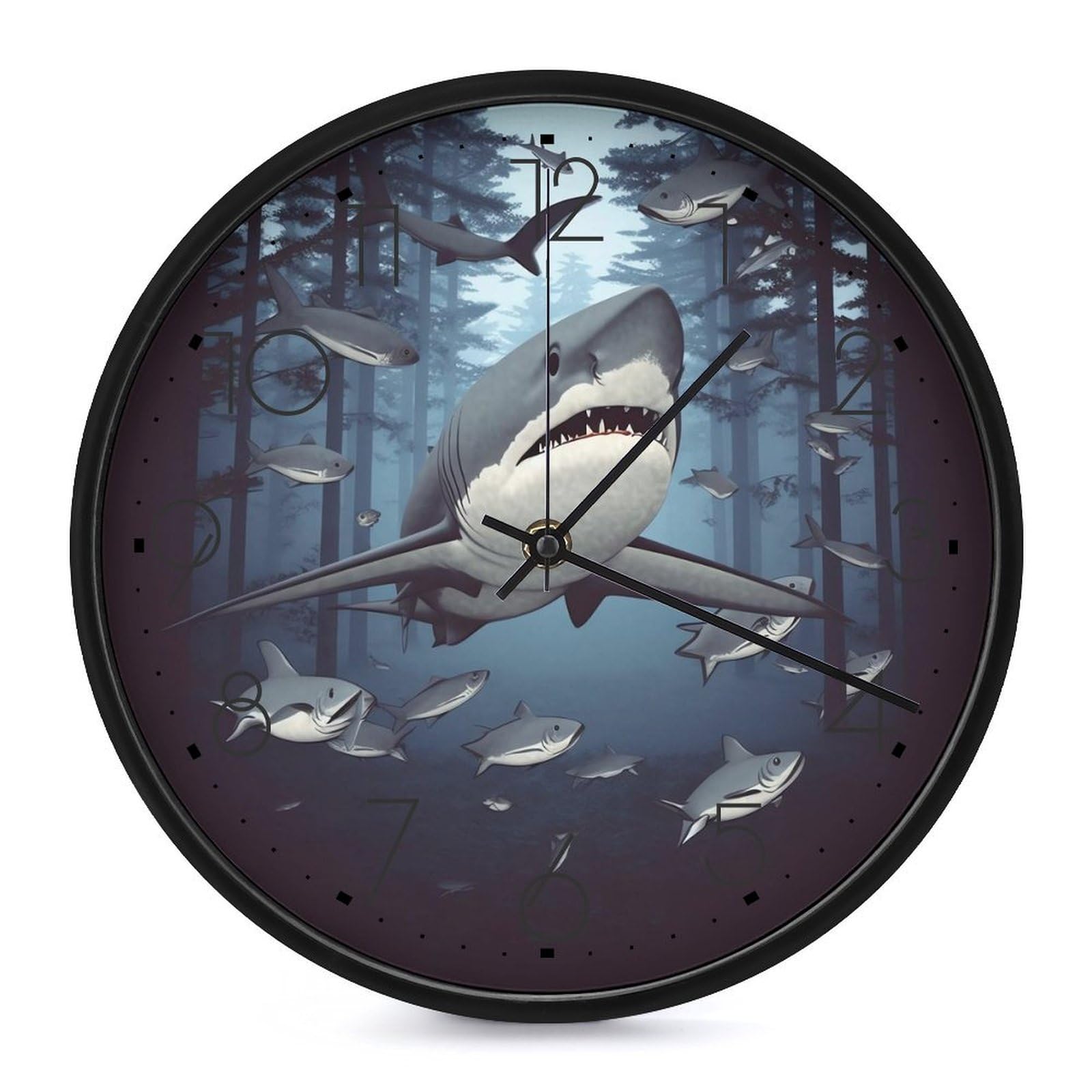 Horloge murale requin silencieuse 25cm pour décoration chambre enfant