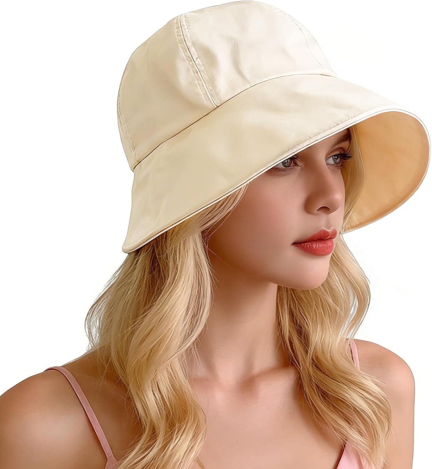 Sun Hats for Women Wide Brim, Packable Summer Beach Hat with Ponytail Hole Bow, Adjustable UV Protection Womens Sun Hat