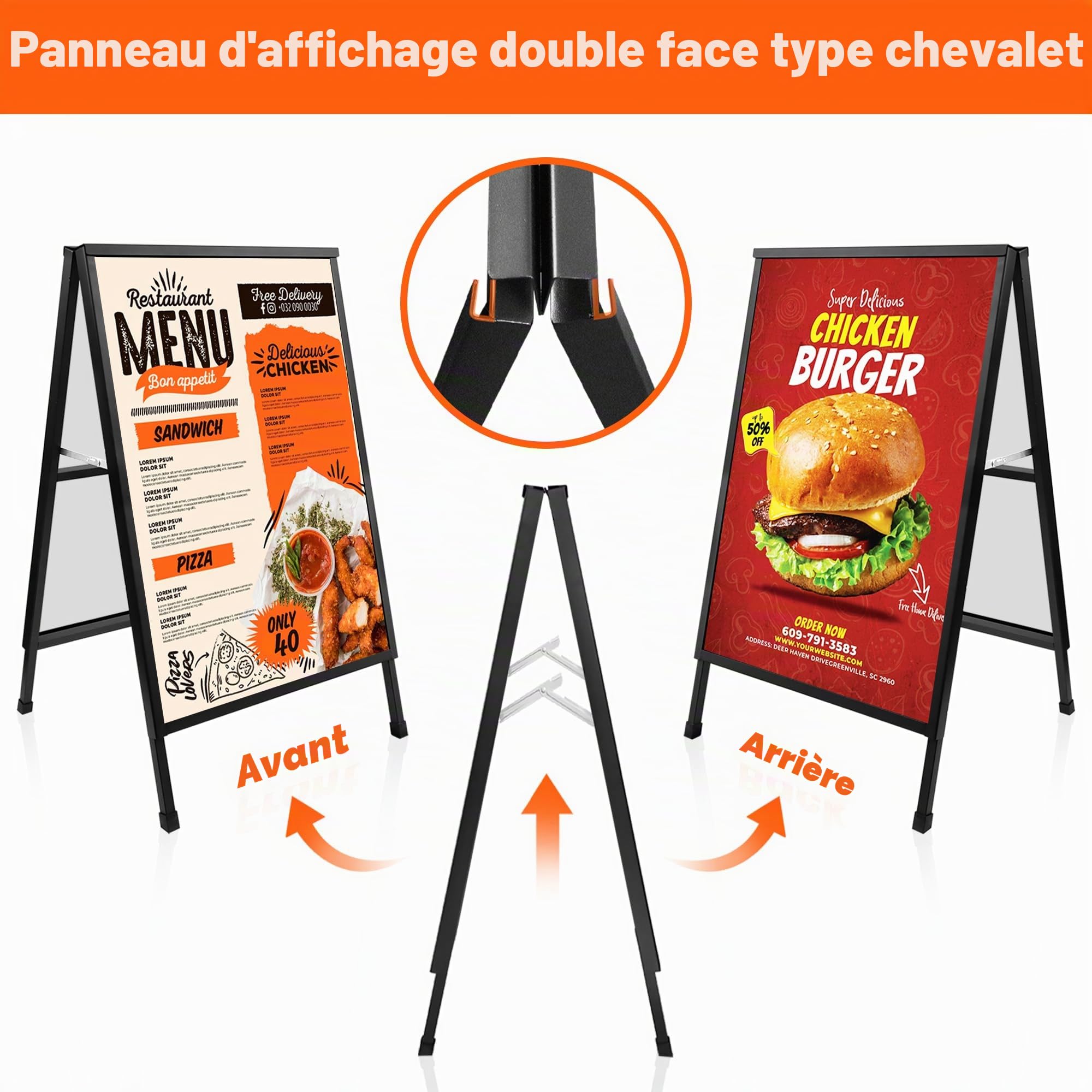 Cadre A1 pour trottoir - Double face - Robuste - Avec 2 feuilles en plastique ondulé - Pour publicité extérieure, vente, entreprise