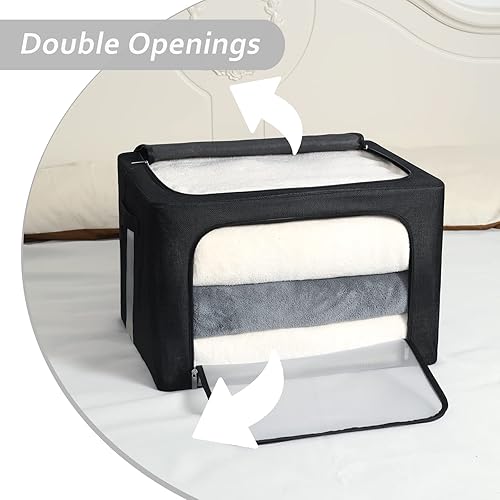 Miniatura 5 de Paquete de 2 contenedores de almacenamiento de ropa, caja de almacenamiento plegable con marco de metal con ventanas de malla, juego organizador de