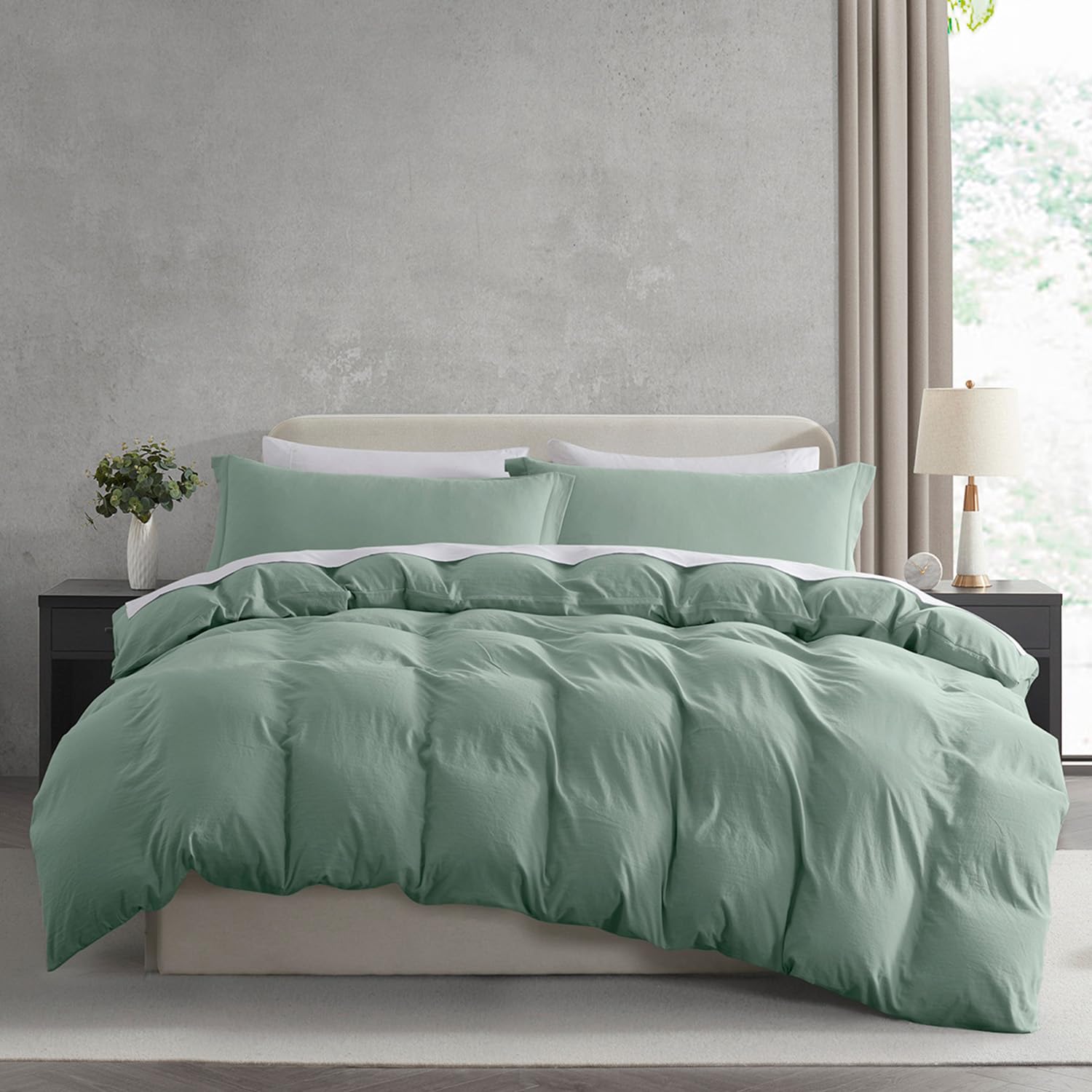 Nestl Sage Green Duvet Cover King Size - Soft Double Brushed King Duvet Cover Set, 3 Piece, with Zipper Closure, 1 Duvet Cover 104x90 inches and 2 Pillow Shams