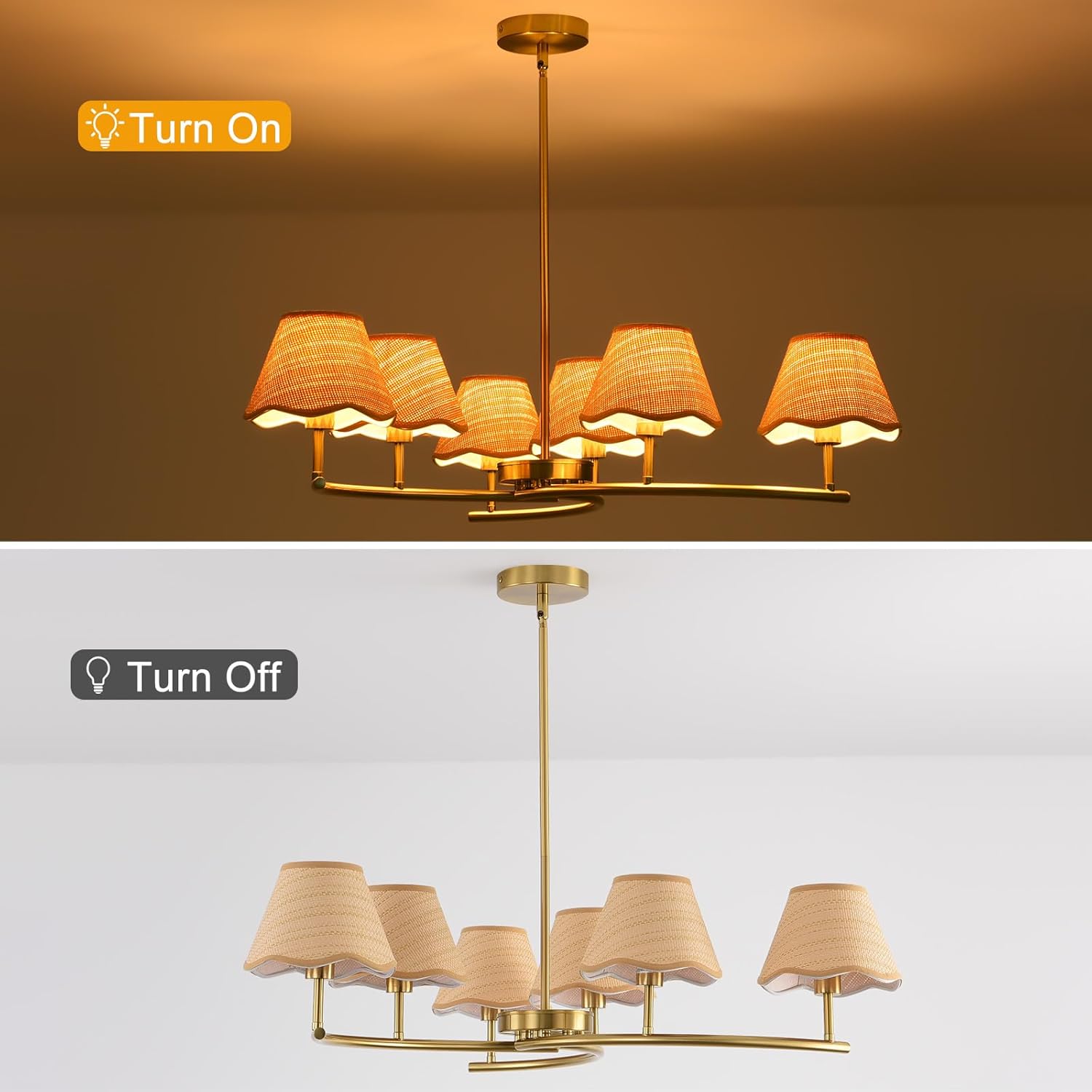 31.5in Large Round Chandelier, Wagon Wheel Chandelier Boho Rustic Farmhouse Pendant Light Fixture, for Dining Room Living Room Kitchen Island Bedroom, Light Beige & Gold 1 Pack