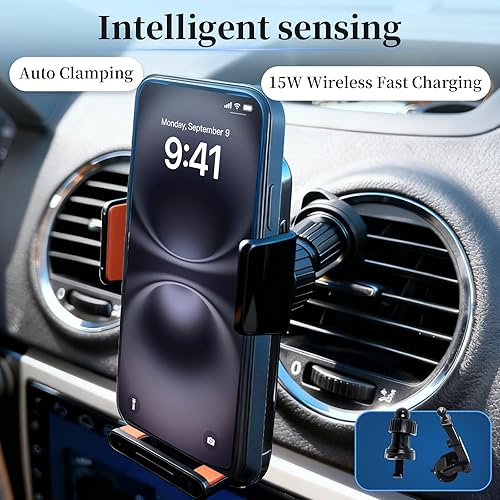 Miniatura 8 de Palm Gesture - Soporte para teléfono de auto giratorio automático y cargador inalámbrico rápido de 15 W - Control de sensor premium, apertura de