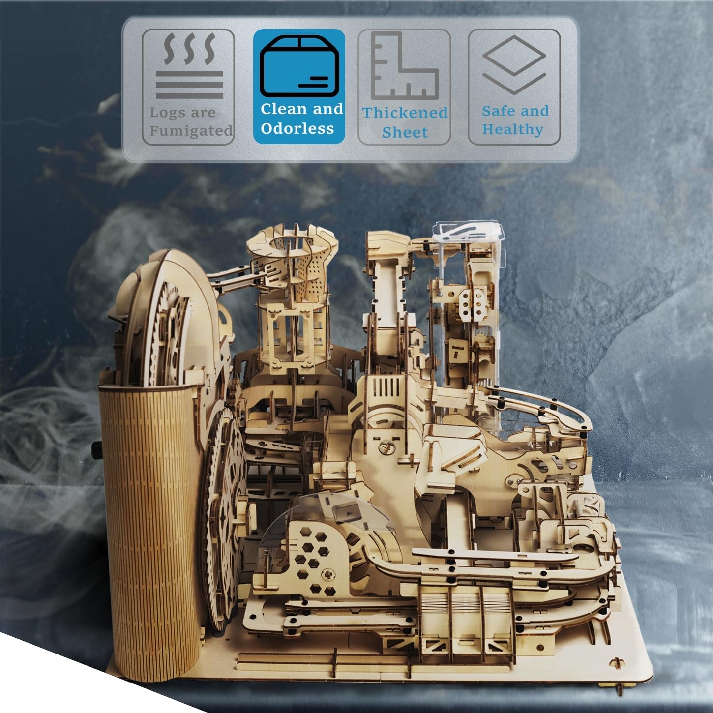 3D Wooden Puzzles for Adults Lron Ball Marble Run Model Building Kit Steampunk DIY Mechanical Wooden Assembly Puzzles, DIY Desk Decoration