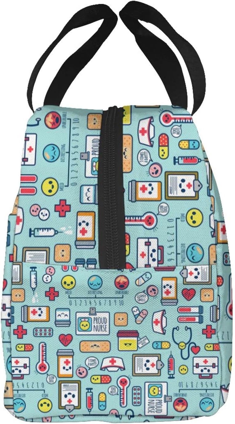 Nurse Theme Lunch Bag for Women Insulated Tote Bag Reusable Cooler Lunch Box for Work Picnic Travel, One Size - Image 3