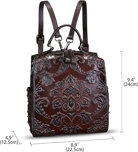 Miniatura 6 de Monederos y bolsos de cuero genuino para mujer, mochila de cuero en relieve, bolsa de hombro convertible