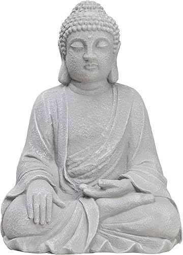 Miniatura 7 de TOETOL Estatua de Buda grande para exteriores, decoración zen mediana de 20 pulgadas de alto, óxido de magnesio, piedra gris para patio, jardín,