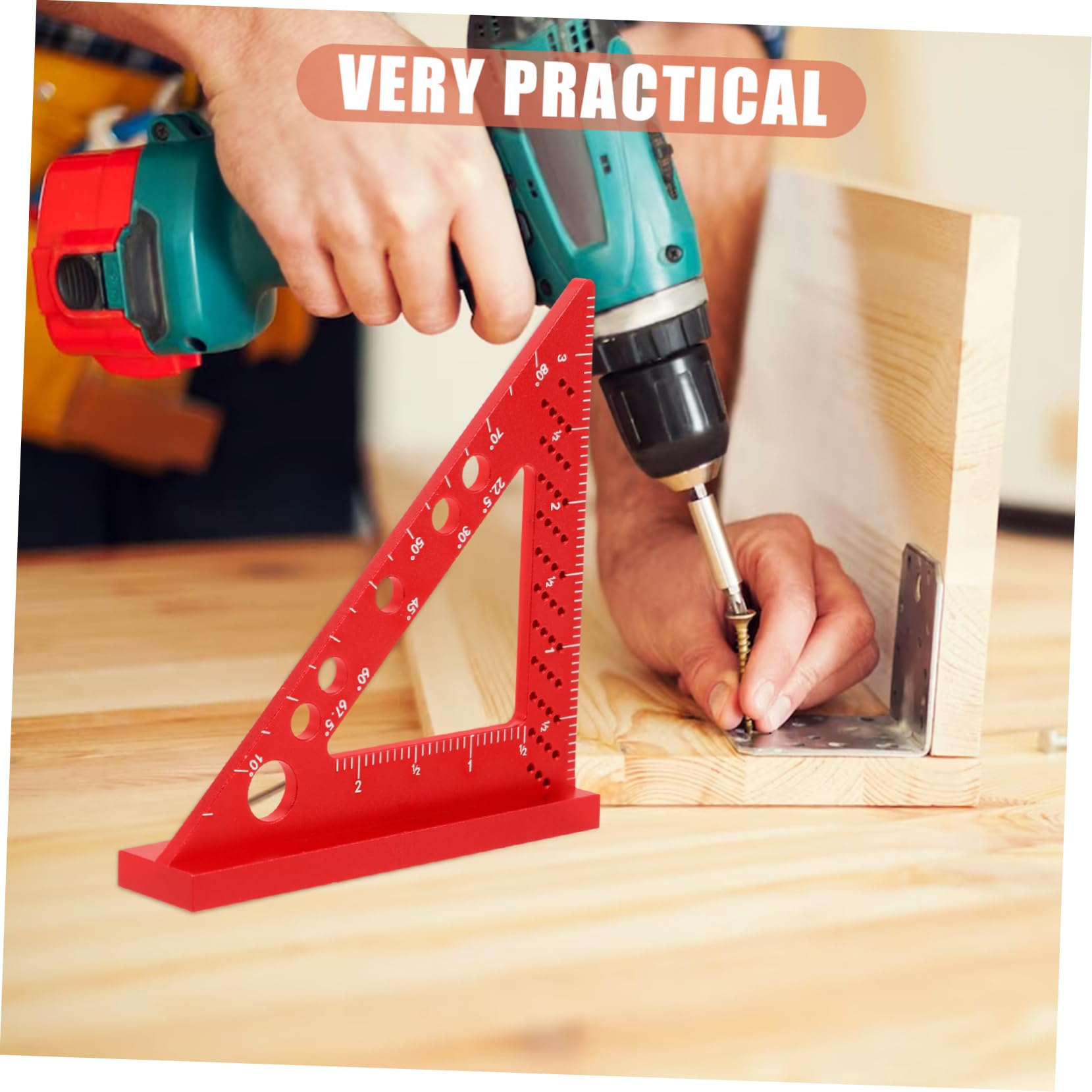 SHINEOFI 4 Pezzi Funzionamento del righello angolo retto attrezzo Carpenter Measuring sportore quadrato righello di misurazione strumenti di misura Carpenter Ruler alluminio rosso