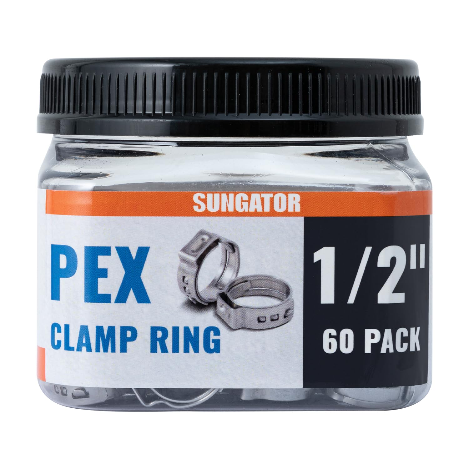 (60 Pack) SUNGATOR 1/2 Inch Pex Crimp Rings, Stainless Steel 1/2" Cinch Clamp Ring, Pex Clips for Tubing Pipes Connection, Single Ear Hose Clamp for Plumbers &amp; DIY Users