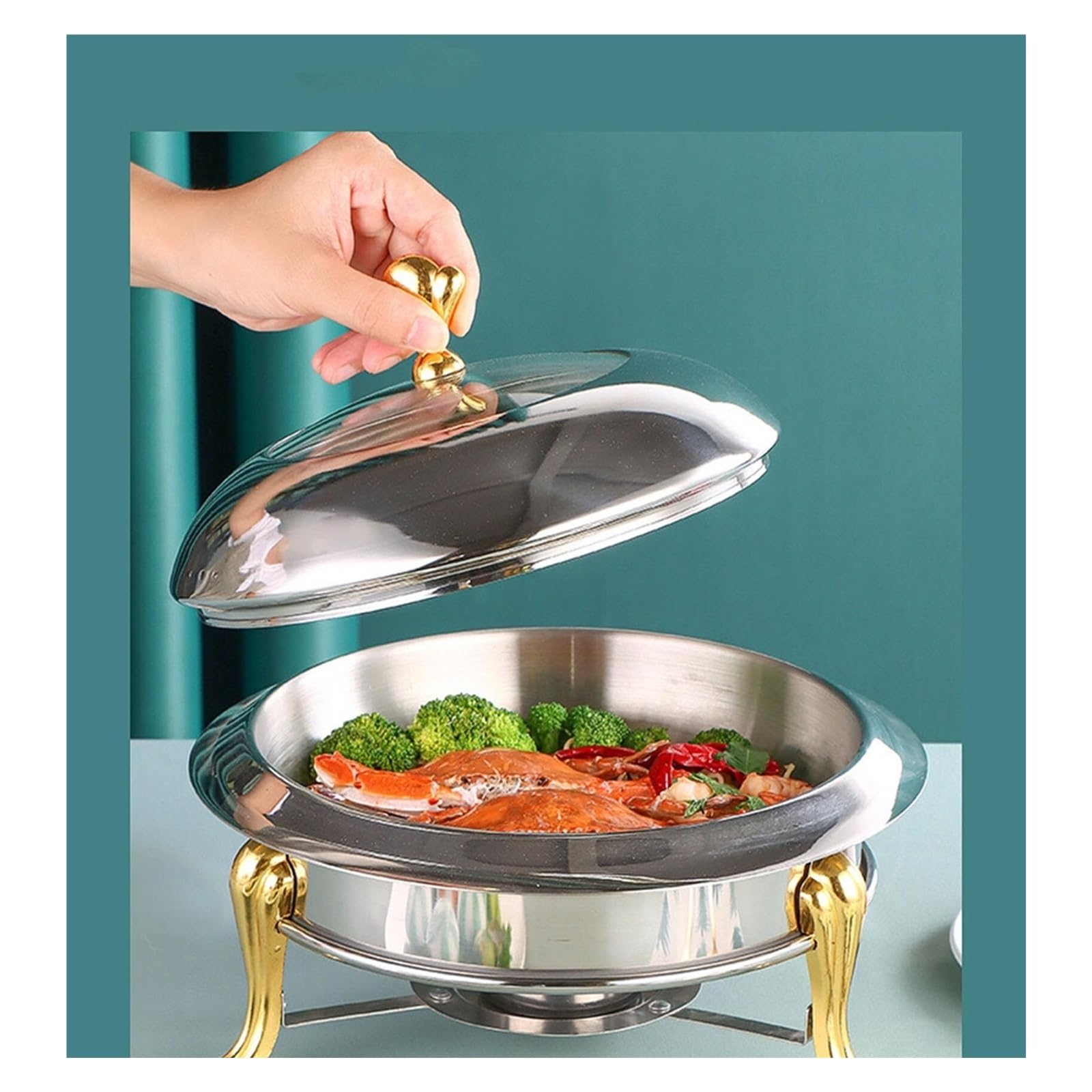 Scaldavivande Rotondo, scaldavivande Buffet Se Cucina a Buffet | Scaldavivande in acciaio inossidabile for server riscaldante for catering con coperchio(Gold,24cm)