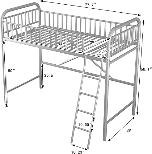 Miniatura 2 de CNANXU Twin Size Metal Loft Bed with Inclined Ladder and Full-Length Guardrail High Loft Bed for Boys GirlsTeens Adults Twin Bed Frame Small Space