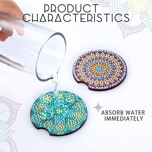 Miniatura 5 de Sinmoe 4 posavasos de auto con diseño de mandala, para bebidas, kit de pintura de diamantes, estilo mandala para adultos, principiantes, suministros
