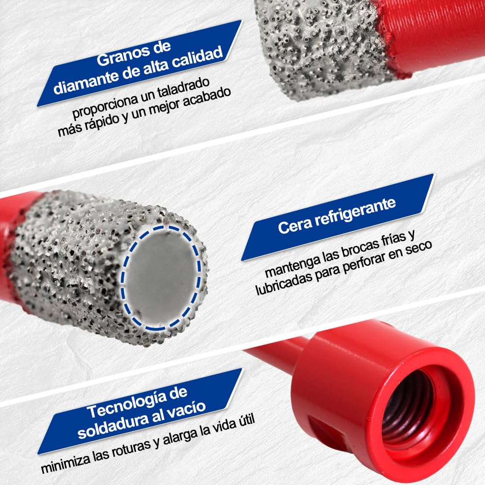 SHDIATOOL Broca de Diamante 2PC 6MM Vacío Soldadura para Perforación en Seco Porcelana Azulejo Granito Mármol M14