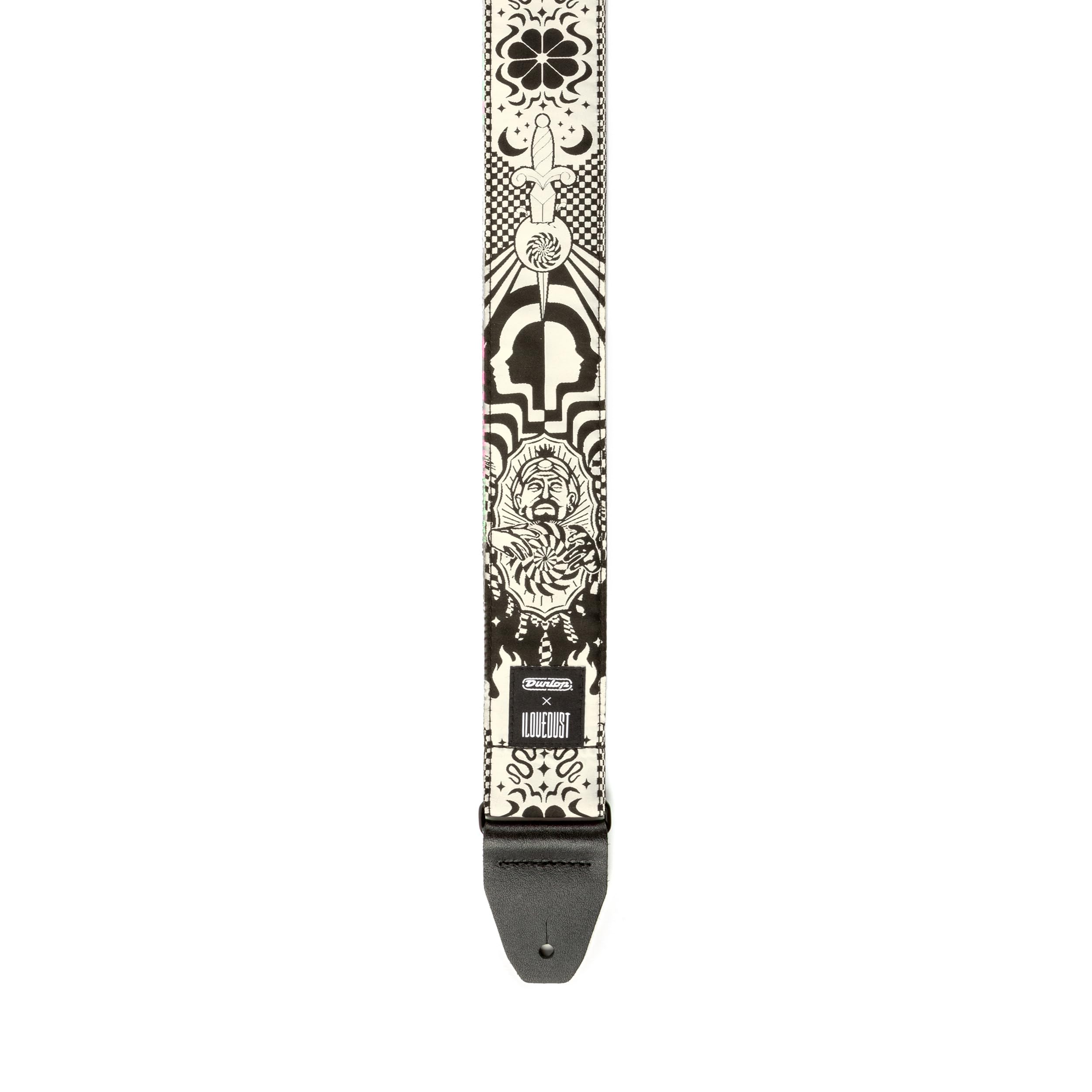 Jim Dunlop Correa para guitarra, ILOVEDUST Night Spells Strap, blanco y negro ILD15