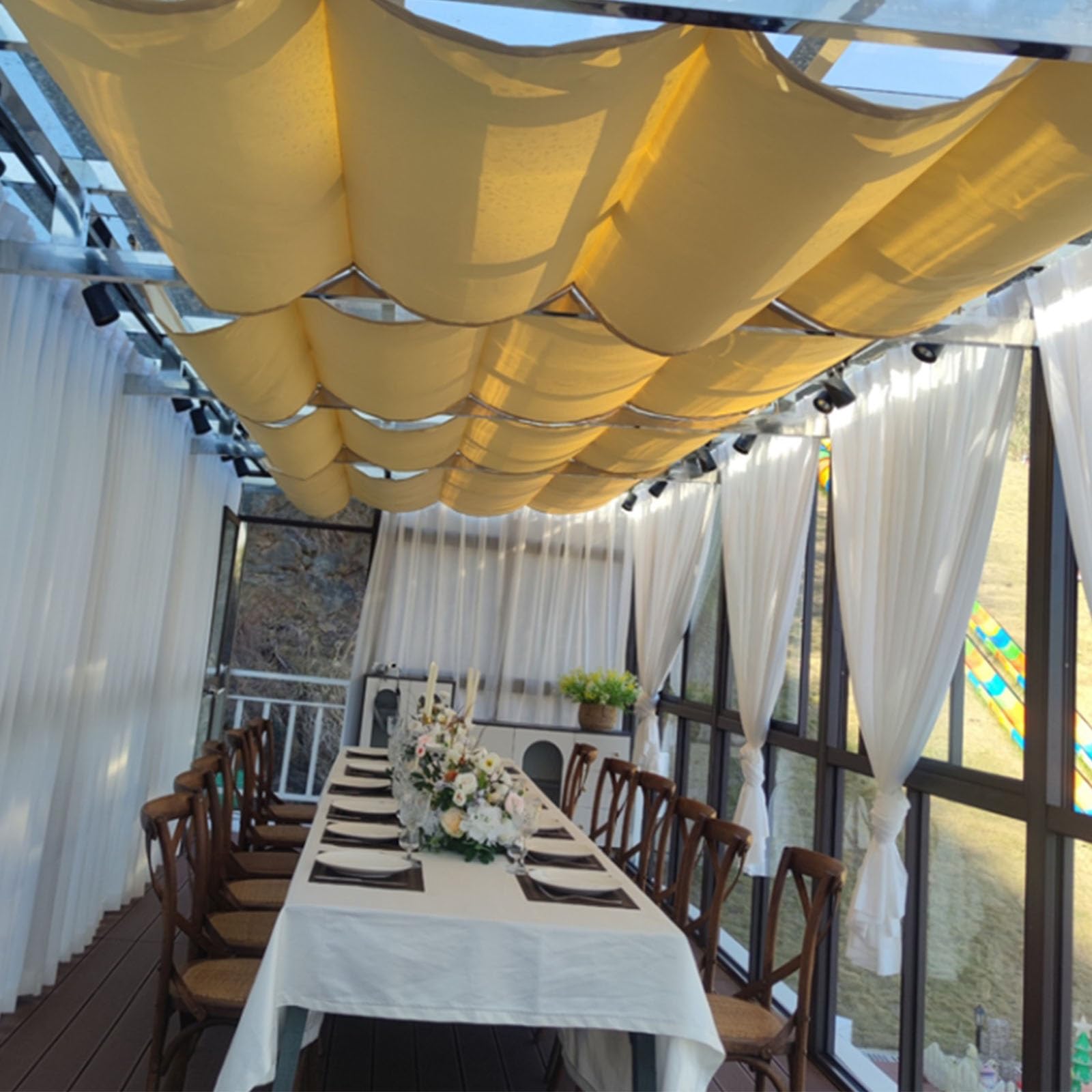 Toldo extensible retráctil con tela impermeable de alta protección solar