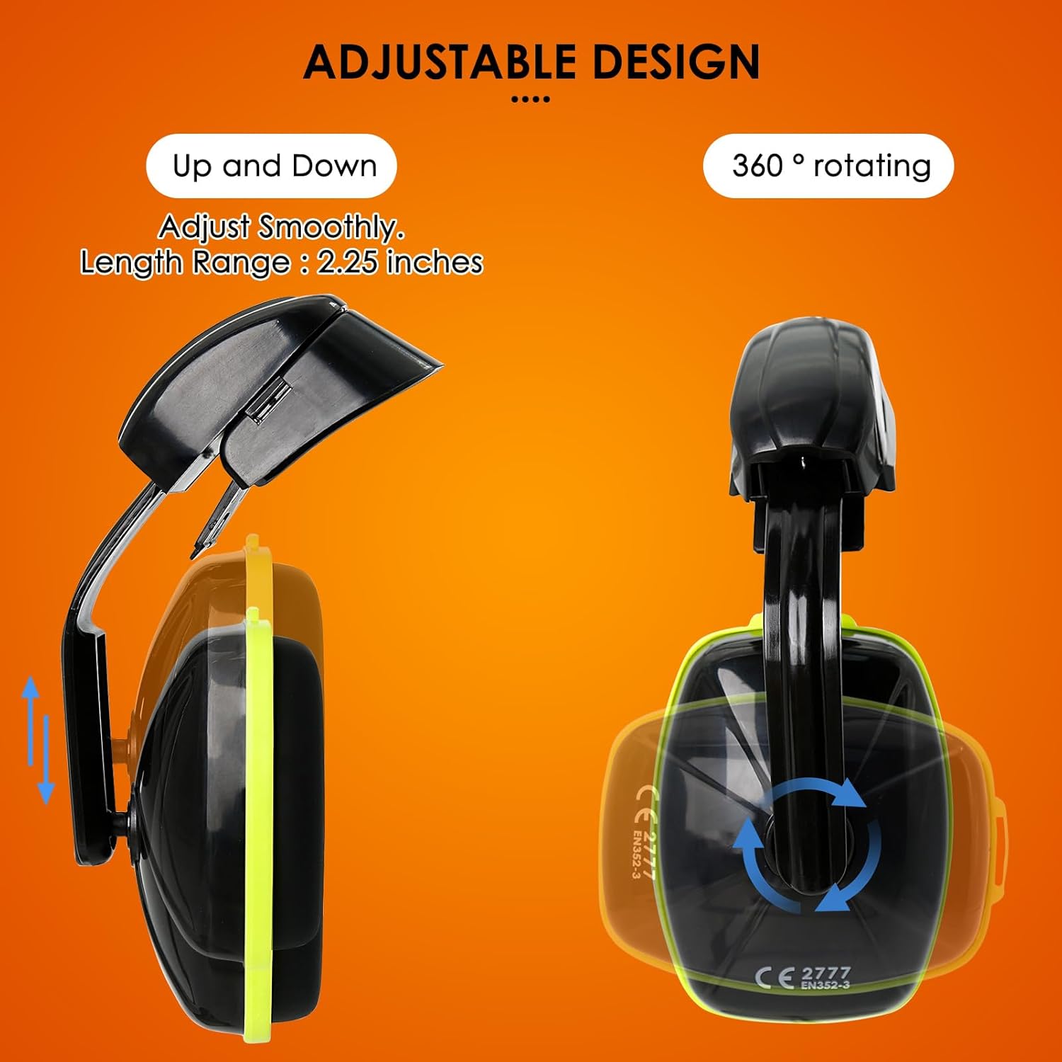 Construction Hard Hat Ear Protection - Full Brim Hard Hat Ear Protectors For Noise Cancelling, SNR 27dB OSHA Noise Reduction Earmuffs Design for 14 Style Full Brim Safety Hard Hats