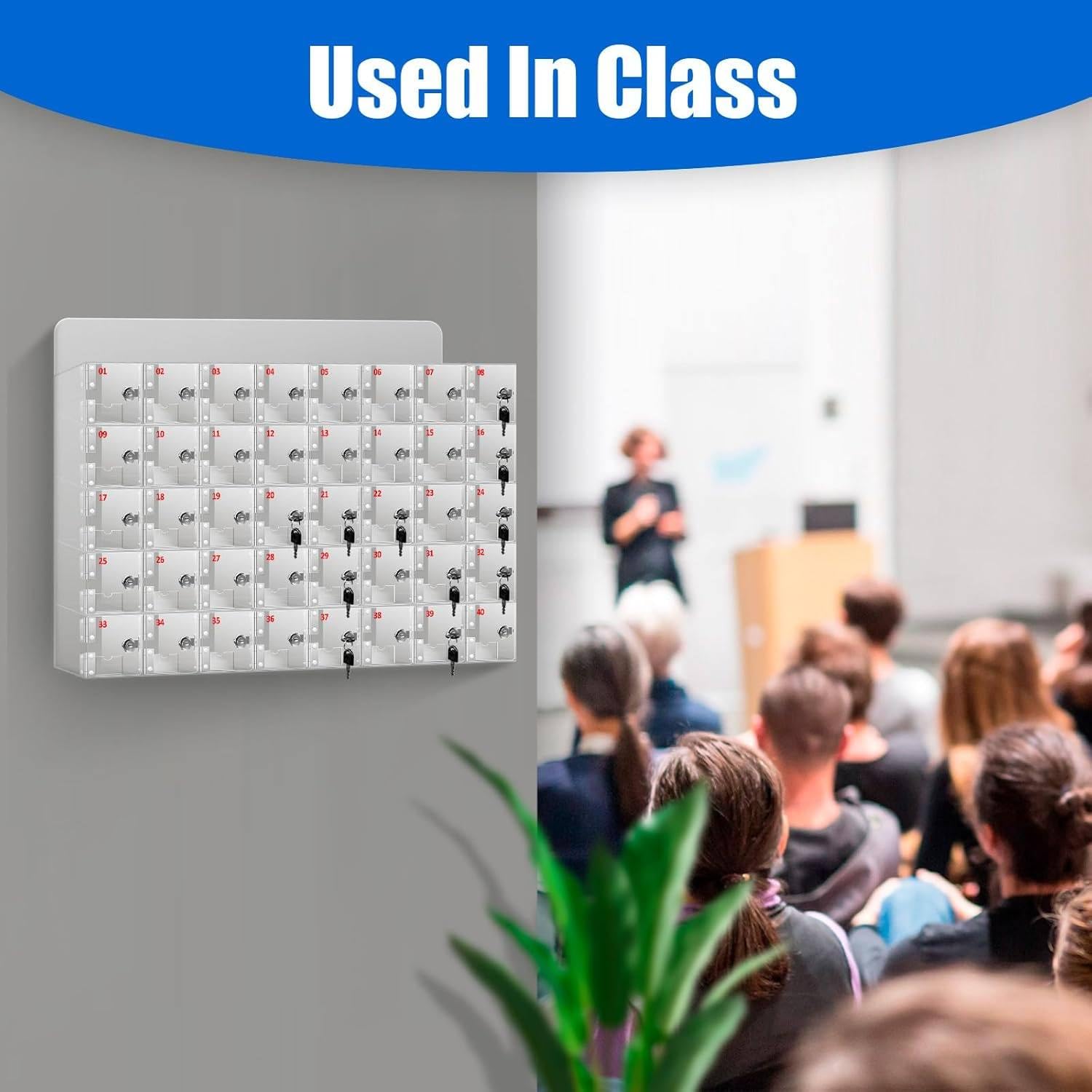Acrilico Phone Locker Box 30 Slot Parete Sto Cabinet con Serratura & Chiavi per Ufficio Aula Sala Riunioni Secure le Device nizat