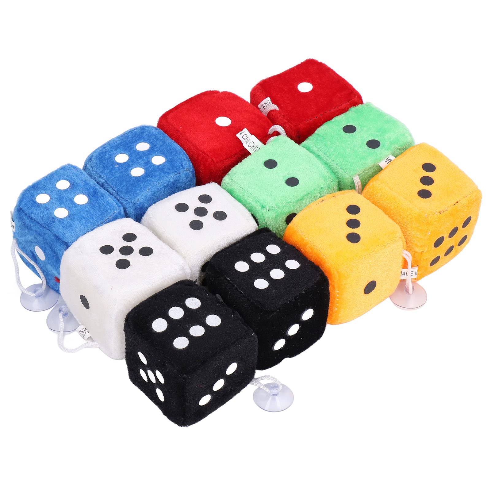 12pcs Fuzzy Dice, Pleuche Sponge Decorative Hanging Dice for Car Mirror Hanging Accessories Bag Pendant