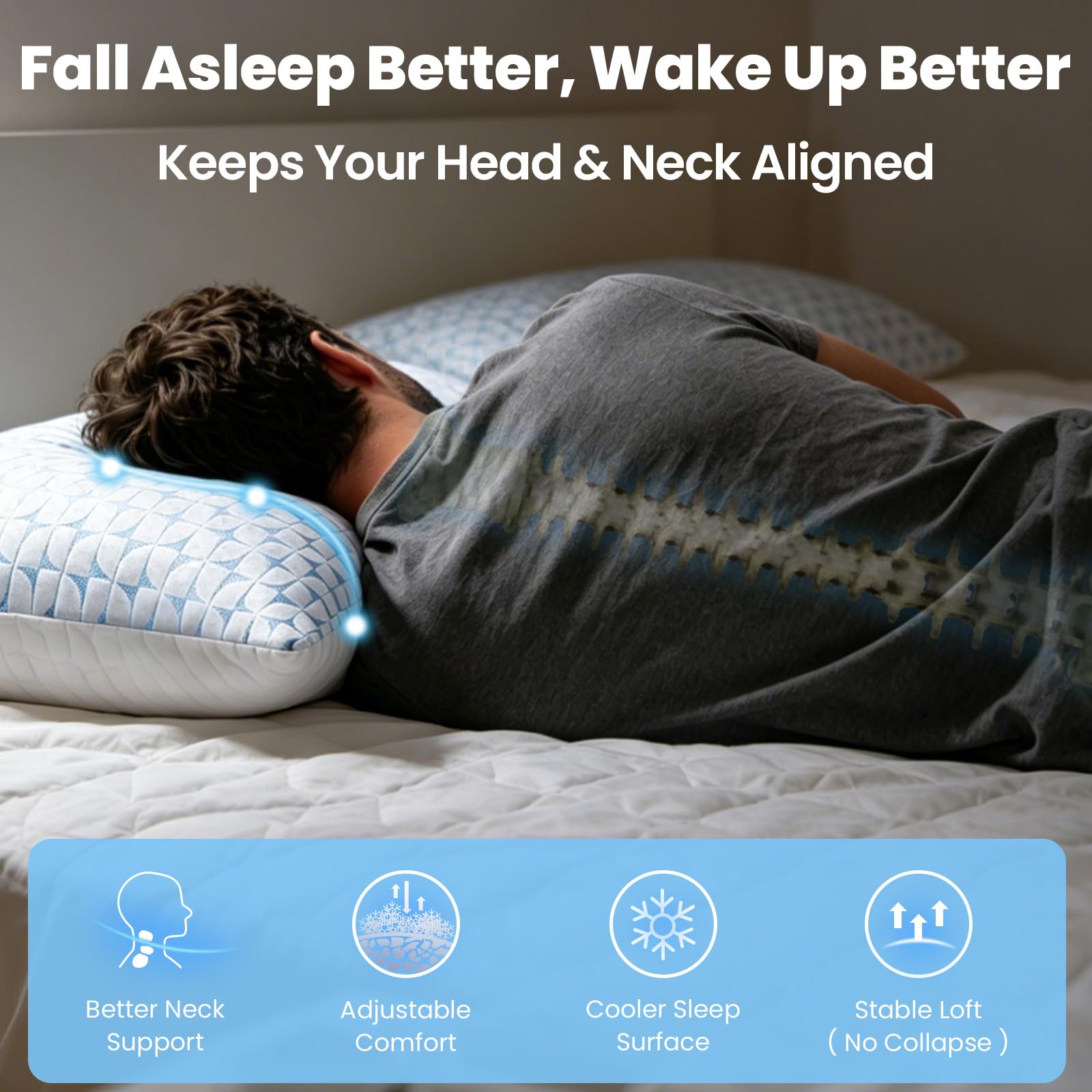 Qutool: Juego de 2 almohadas de espuma viscoelástica triturada, Queen, refrescantes, firmes y de apoyo para dormir en varias posiciones, con funda transpirable y lavable