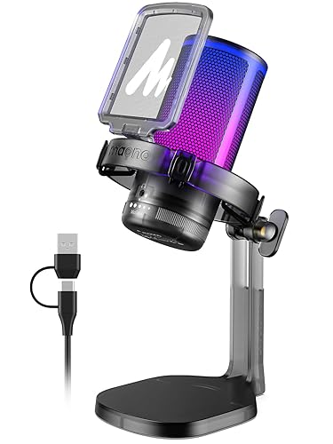 MAONO Gaming USB Microphone for PC with Noise Cancellation, Computer RGB Condenser Mic for Streaming Discord Twitch YouTube Podcast Online Chat PS4 PS5, GamerWave DGM20 - Black Crystal