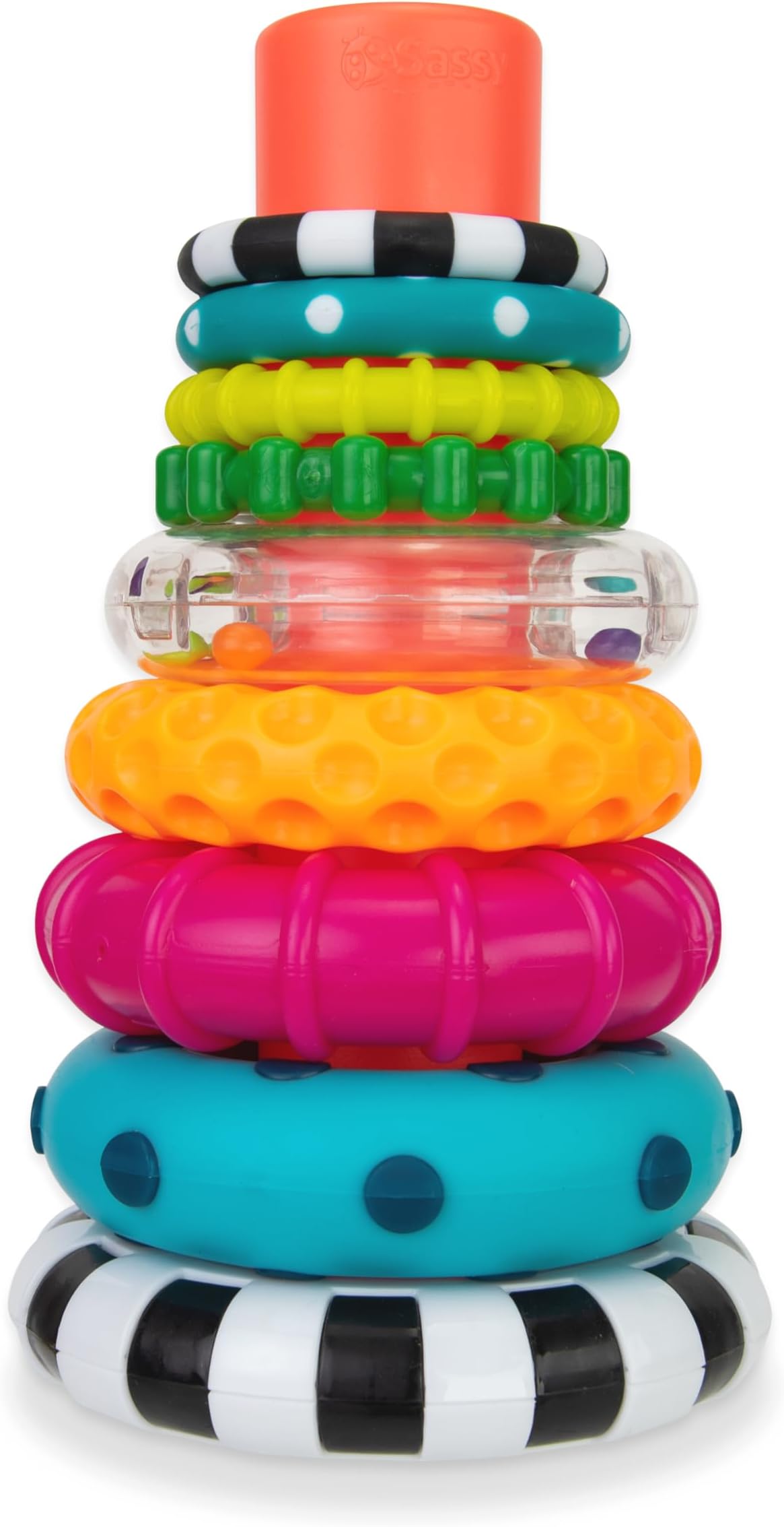 Sassy Stacks Of Circles Stacking Ring Stem Learning Toy, 9 Piece Set, Age 6-24 Month, Multicolor, 80758