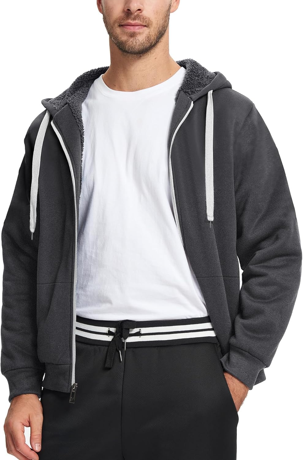 Little Beauty Fleece Hoodies for Men Winter Thick Jackets Sherpa Lined Zip Up Sweatshirt With Kanga Pocket - Image 2