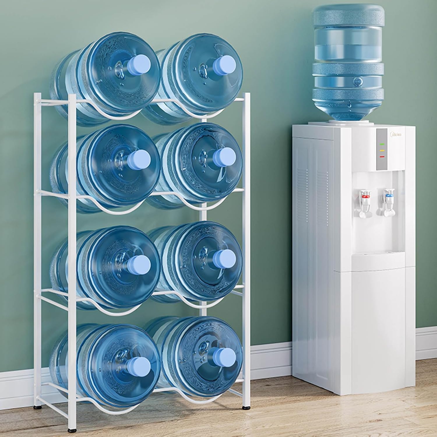 Organizador de almacenamiento de doble fila para solucionar el desorden de botellas de agua en casa