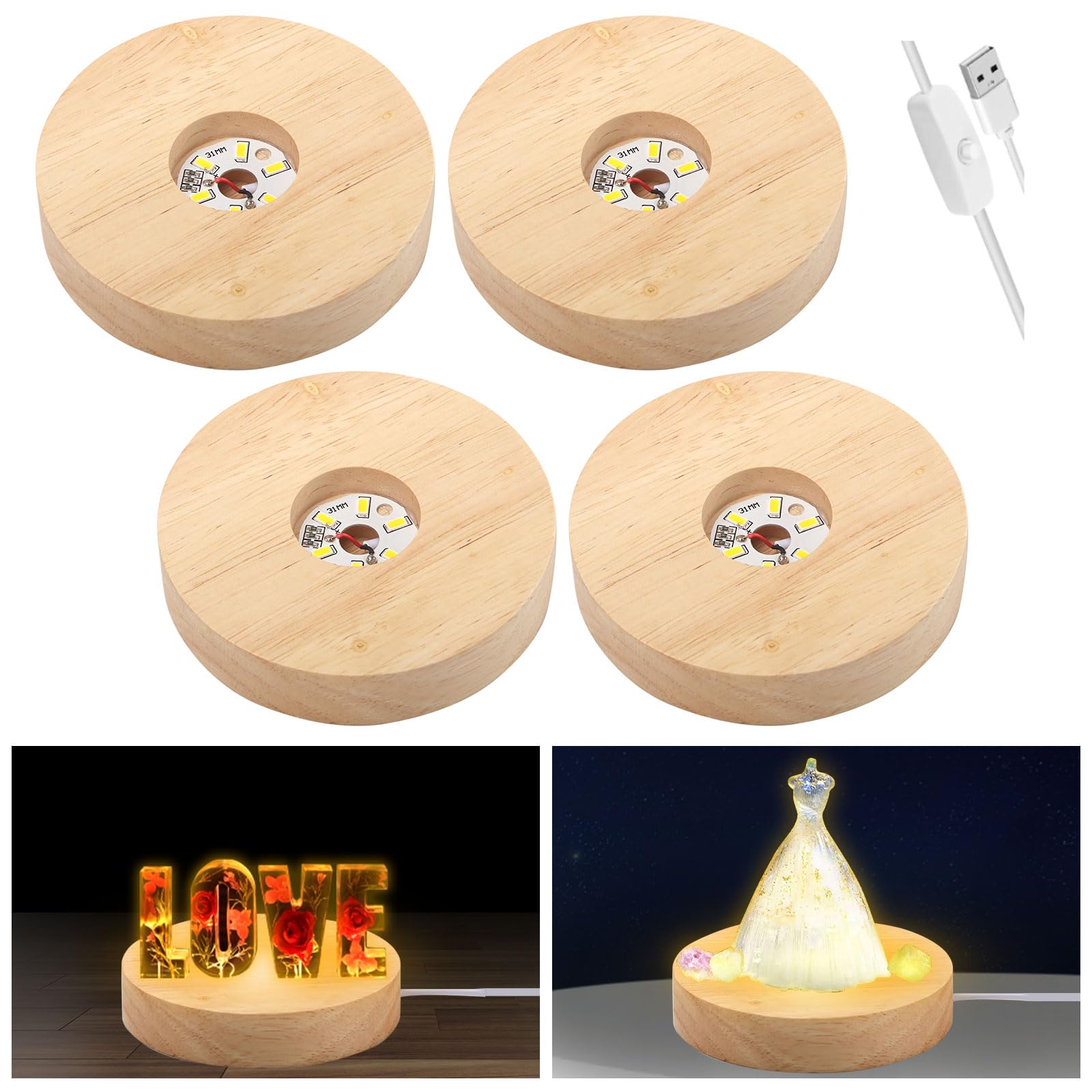 Amazon.co.jp: 4個入り 木製 LED ライトディスプレイベース 10×10cm