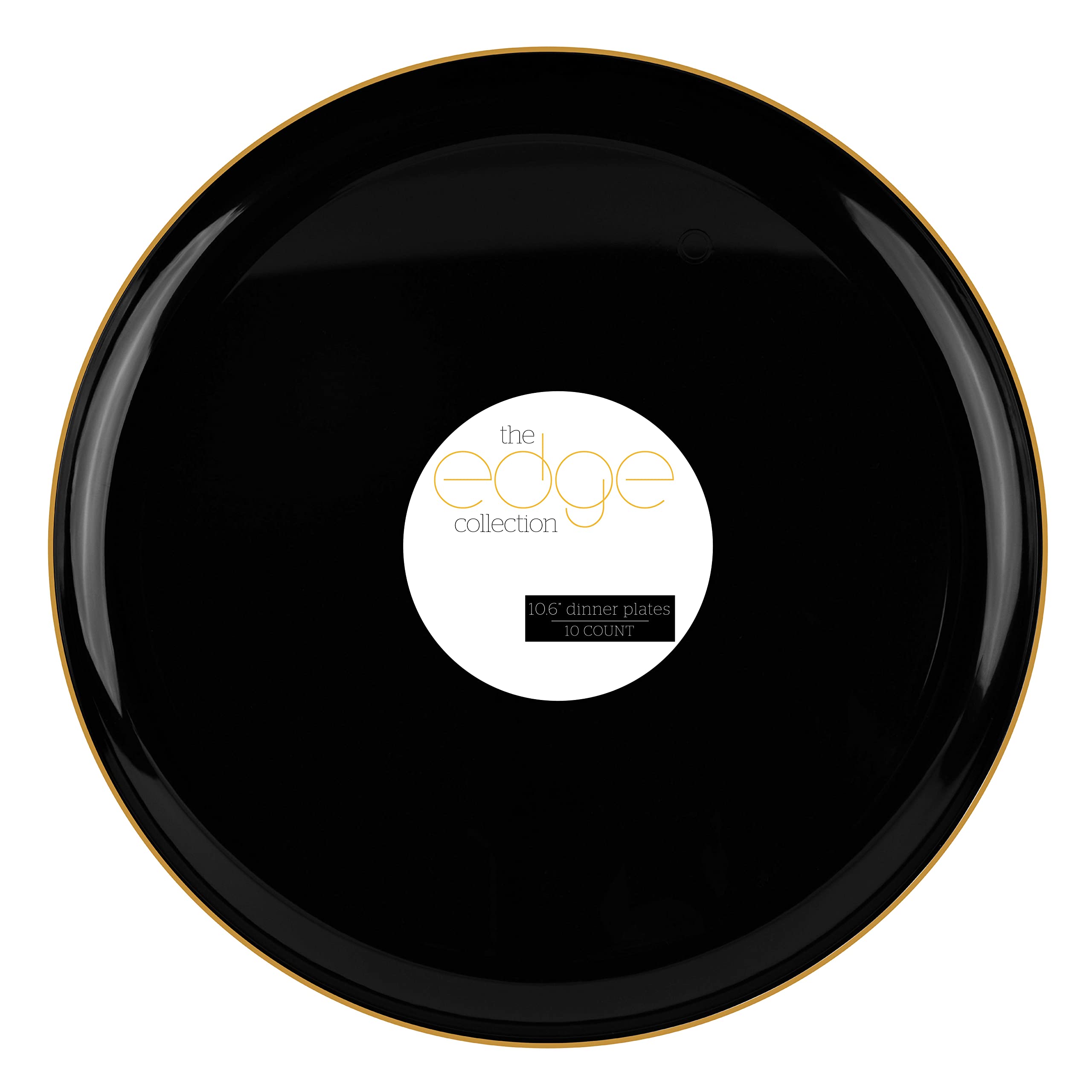 PLASTICPRO [30 Pack 10.6 Plastic Party Plates Edge Collection Black with Gold Rim Premium heavyweight Elegant Disposable Tableware Dishes (Black With