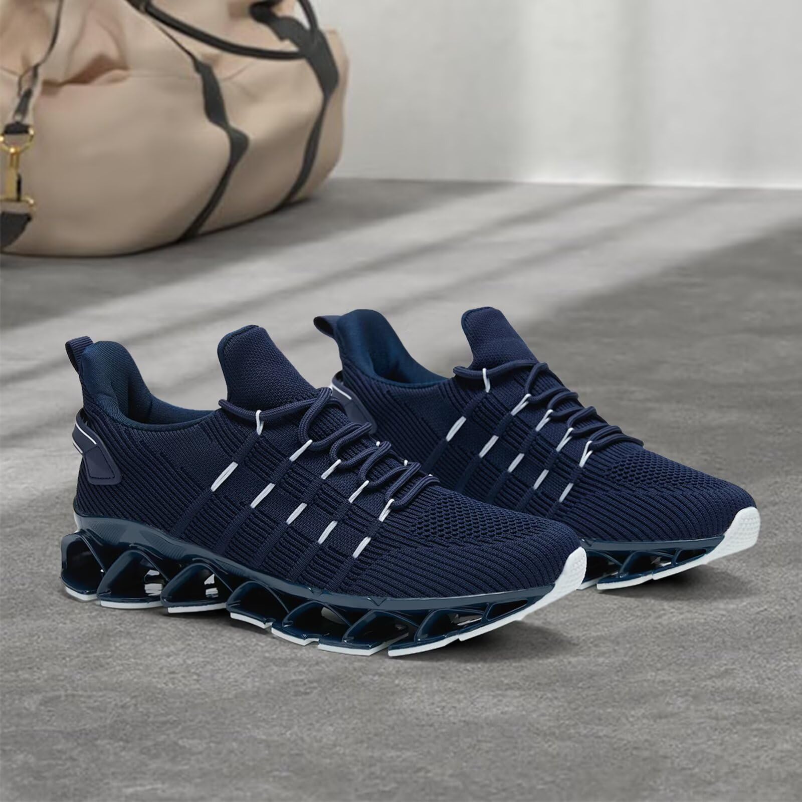 Mens Slip On Walking Shoes Blade Non Slip Tennis Running Shoes Lightweight Workout Breathable Mesh Fashion Sneakers Blue