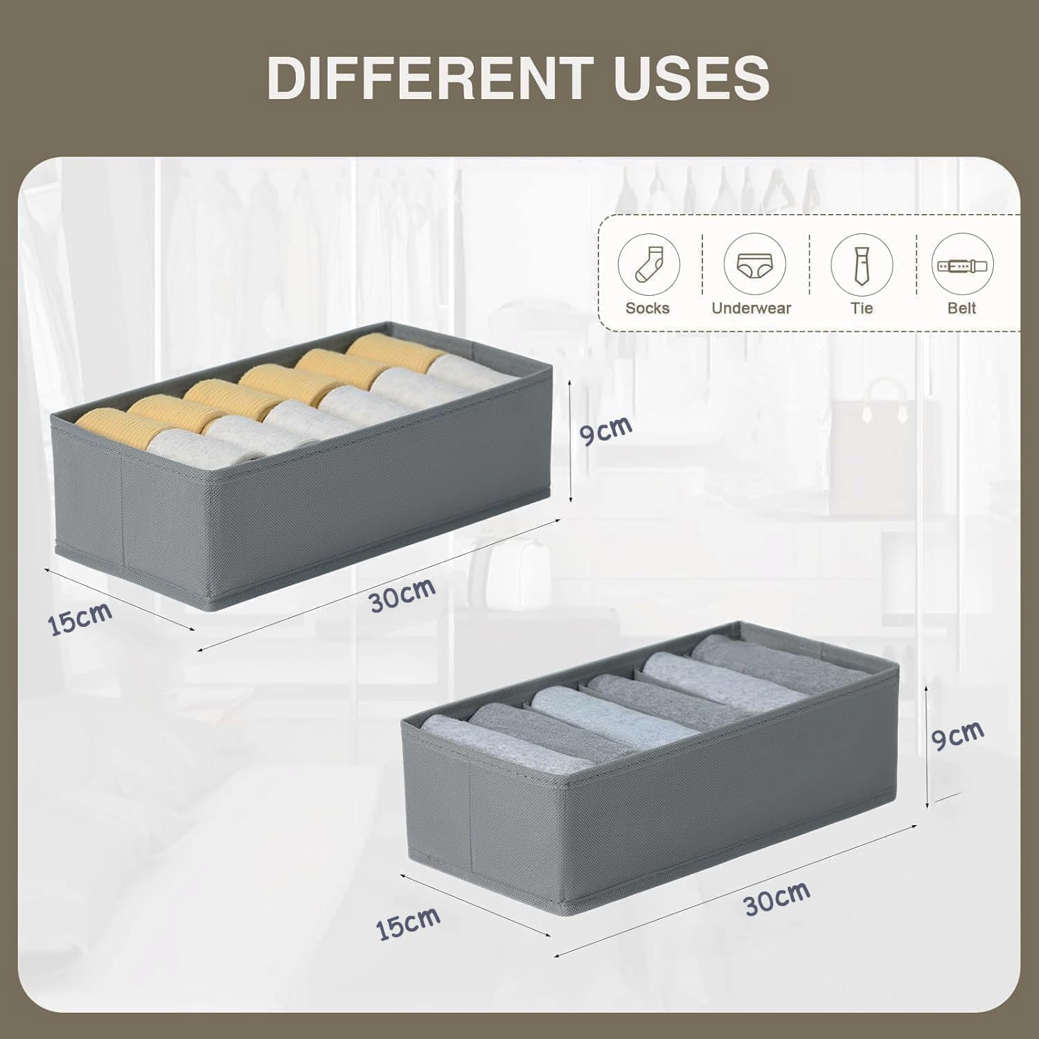 Homsorout Organizador de cajones para armario, organizador de ropa interior plegable, juego de 8 unidades, caja de almacenamiento, cajones de tela, sistema de organización para pantalones, ropa,