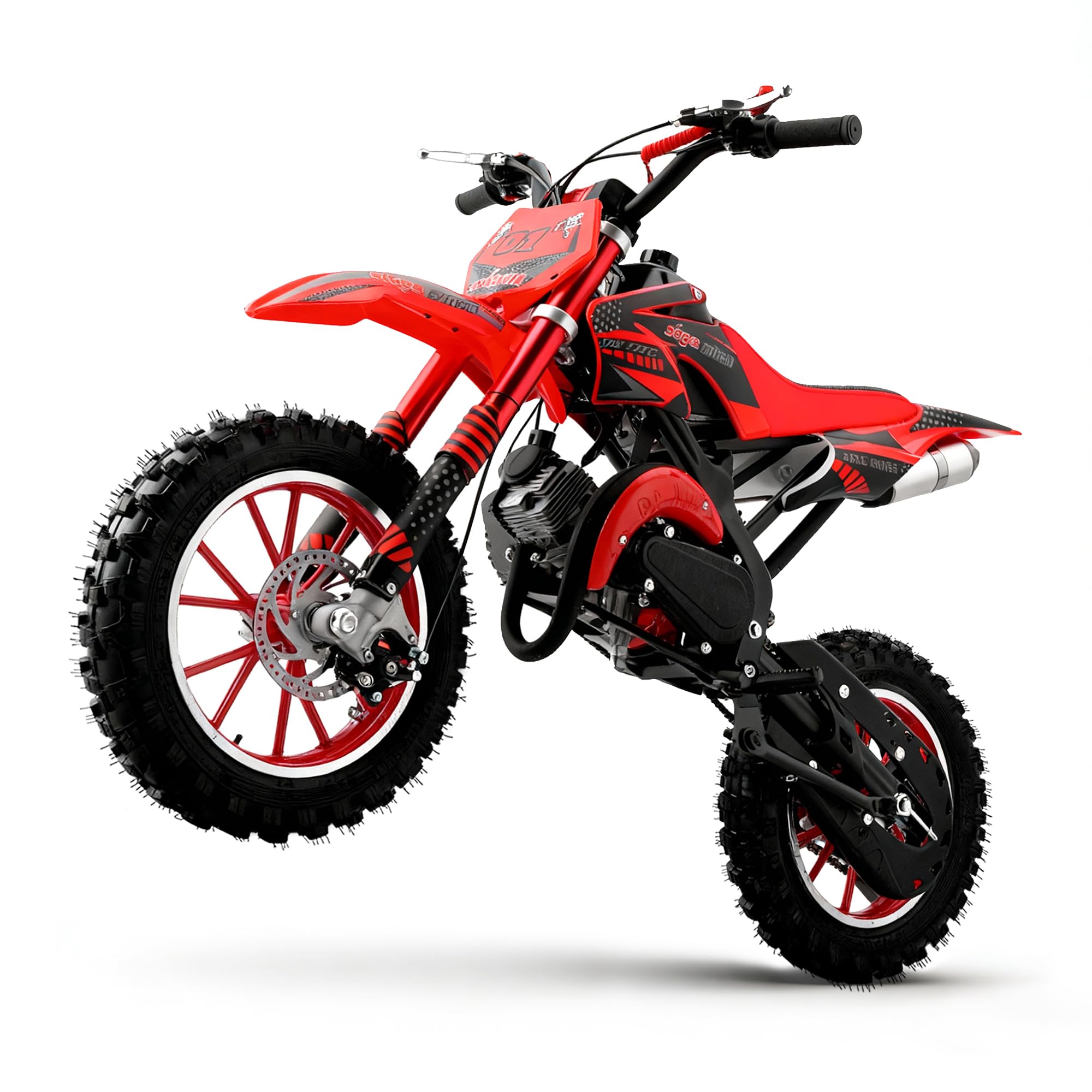 50cc Kids Dirt Bike, 2 Stroke Gas Dirt Bike for Kids 8-14 with Front Rear Disc Brakes, 10 Inch Off-Road Tires, Shock Absorption, Seat Height 23.6in, Max Speed 40mph, 2026 Upgraded, Red