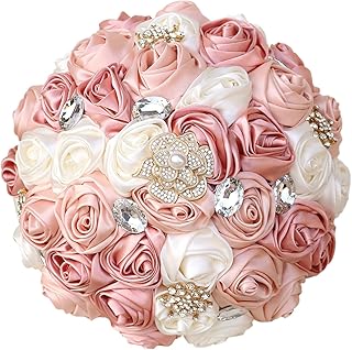 Gkvszy Blush Pink and Ivory Bridal Wedding Bouquet with Gold Brooch Blin...