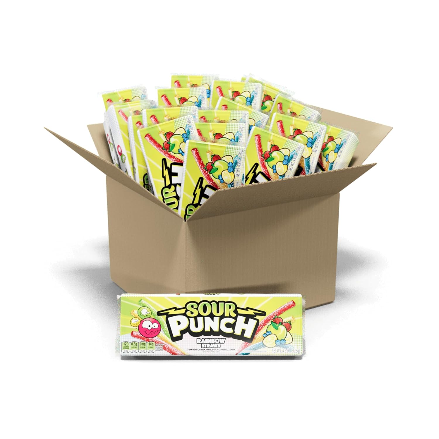 Sour Punch Rainbow Straws Assorted Flavors 4.5oz Tray (Pack of 6)