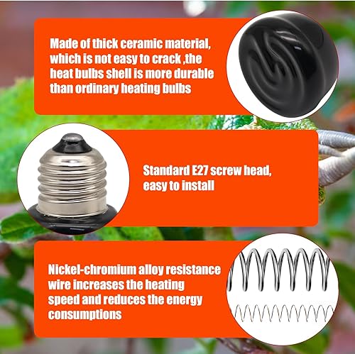 Miniatura 6 de Mini lámpara de calor para reptiles, emisor de calor de cerámica infrarroja de 25 W, sin bombillas de calor de reptiles que emiten luz, lámpara de