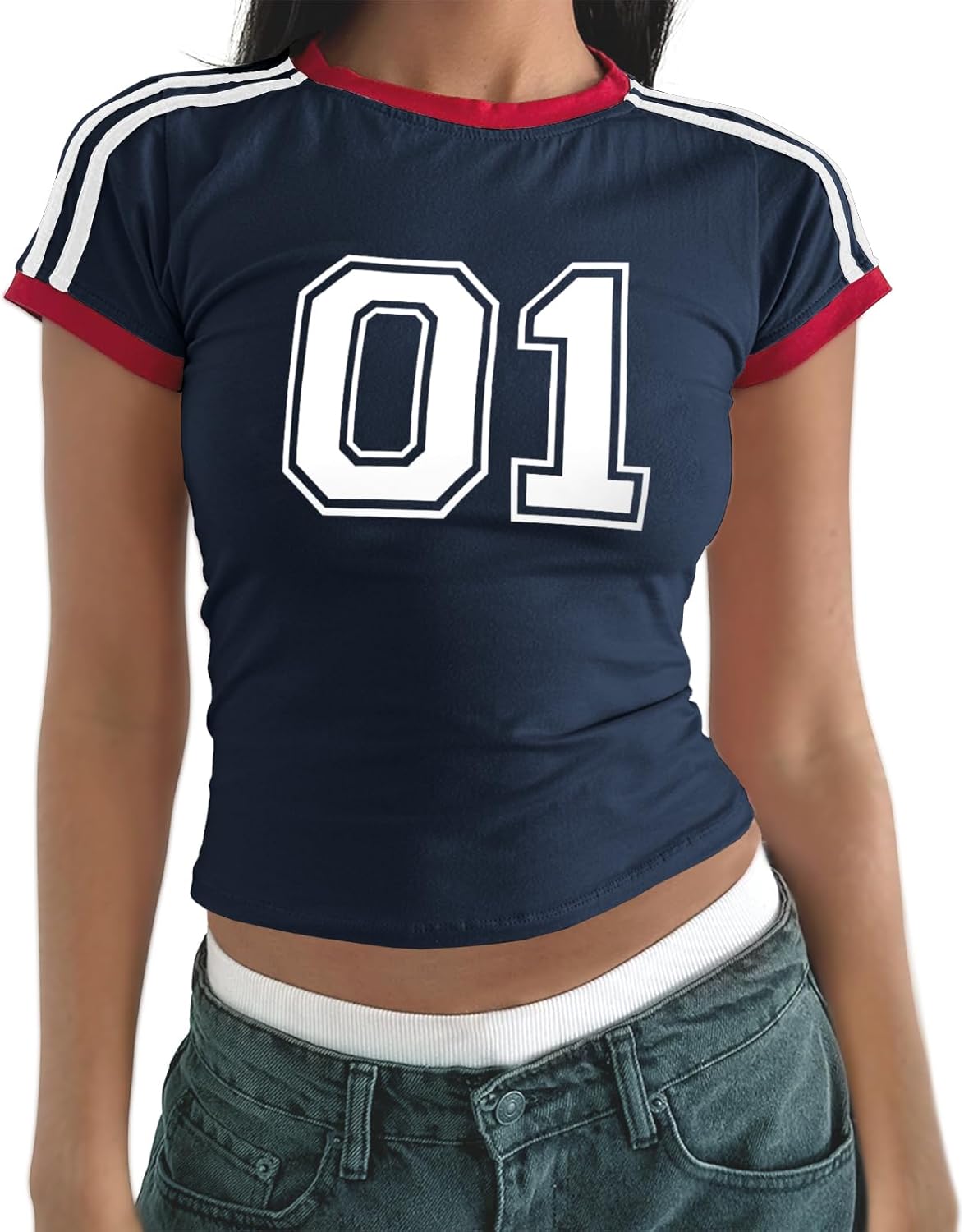 Kelxjia Graphic Baby Tee Y2k Jersey Shirt Crop Tops for Women Cute Vintage T Shirts 2000s Aesthetic Clothes Number Shirts