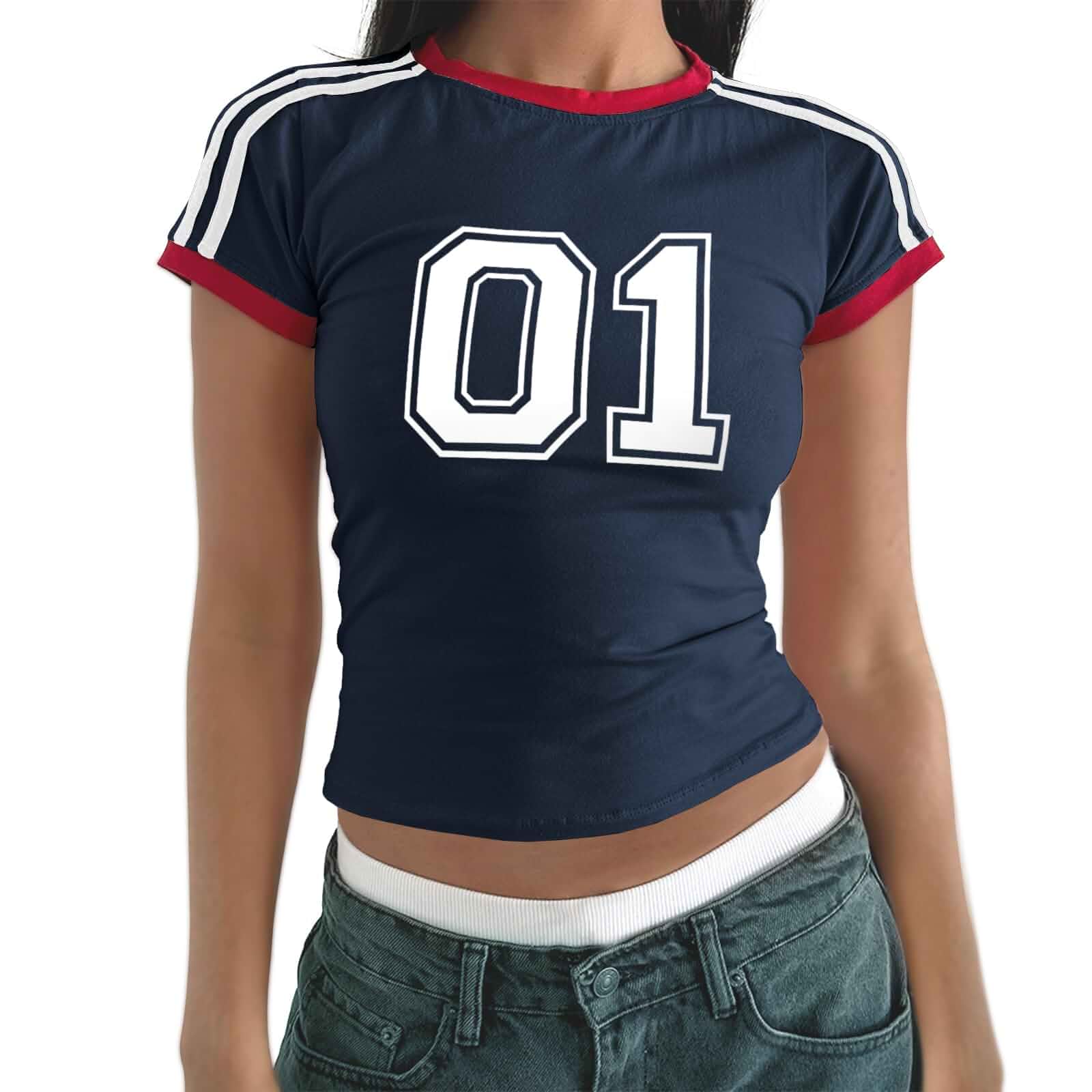 Graphic Baby Tee Y2k Jersey Shirt Crop Tops for Women Cute Vintage T Shirts 2000s Aesthetic Clothes Number Shirts Short Sleeve