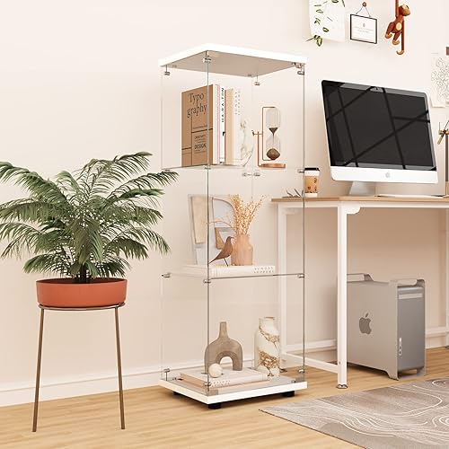 Miniatura 6 de LFT HUIMEI2Y Gabinete de exhibición de vidrio con 3 estantes con puerta y cerradura, gabinetes Curio mejorados estilo de instalación rápida de