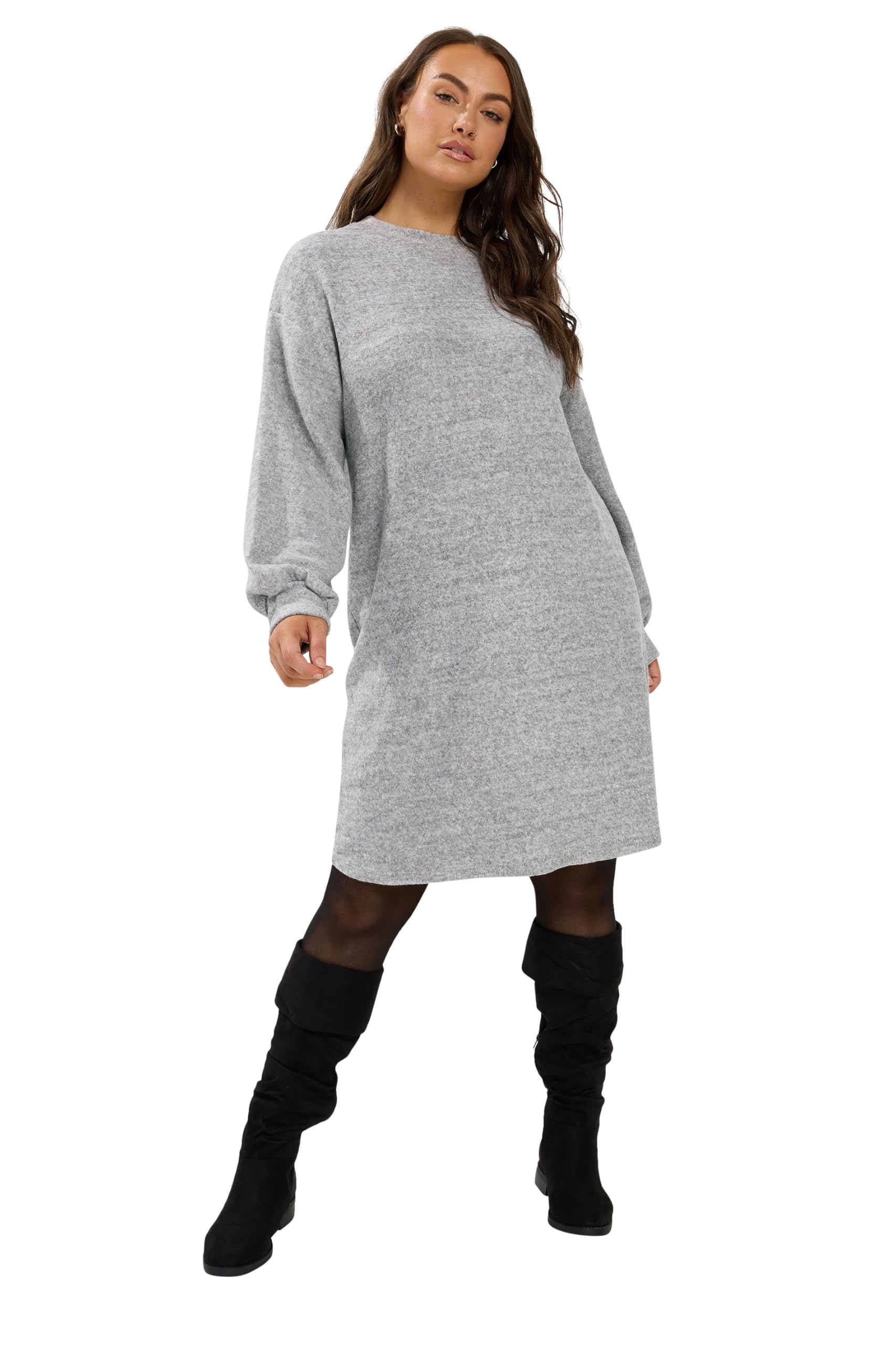 Yours Women's Grey Curve Soft Jumper Dress - Plus Size Curve