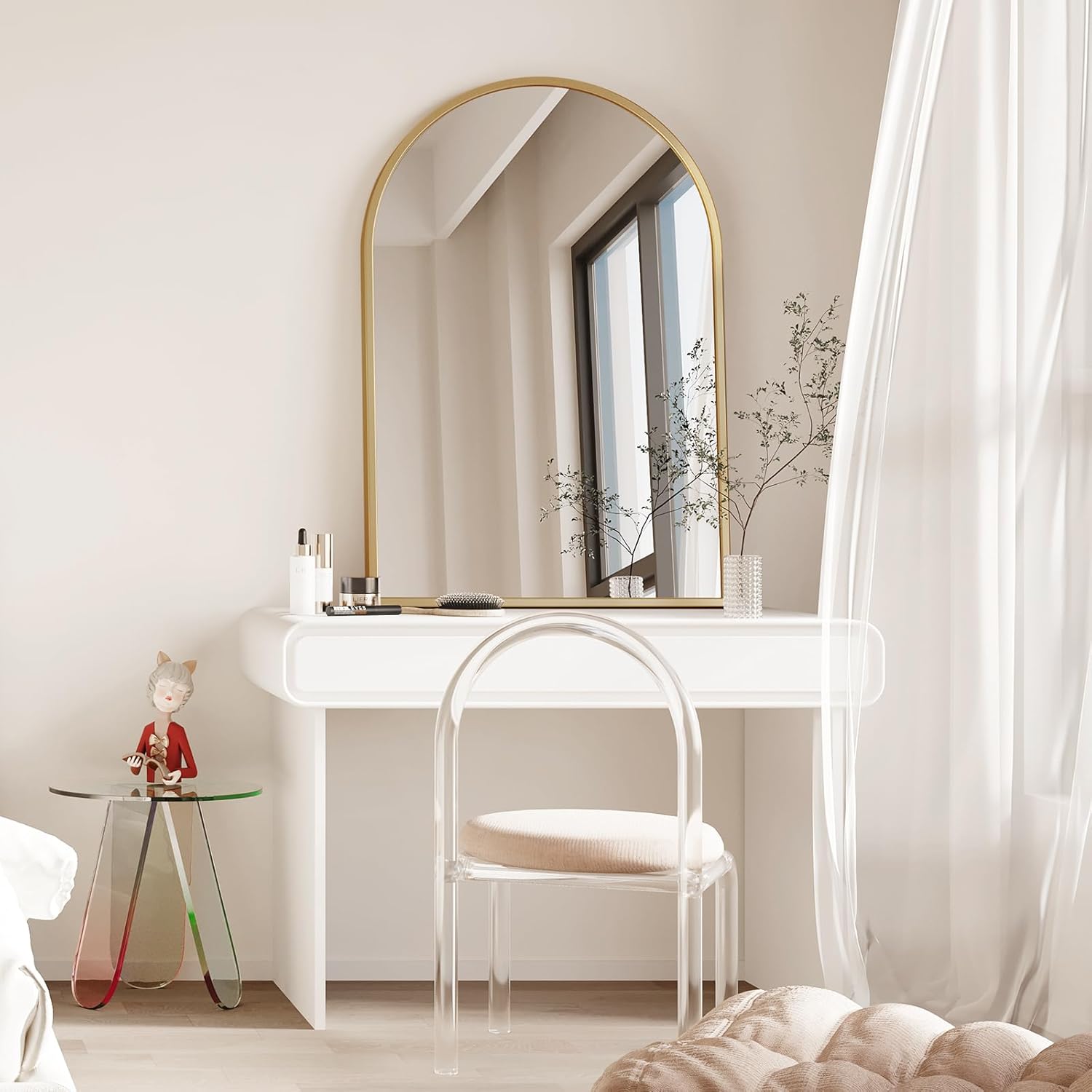 Dripex 60 x 90cm Arched Mirror, Arched Wall Mounted Mirror Home Decorative Bathroom Bedroom Living Room Dressing Mirror, Gold Dripex 60 x 90cm Arched Mirror, Arched Wall Mounted Mirror Home Decorative Bathroom Bedroom Living Room Dressing Mirror, Gold