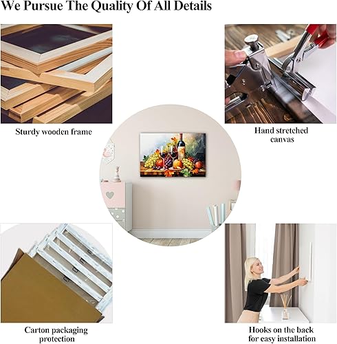 Miniatura 33 de Hzddty Lienzo decorativo para pared, diseño rústico de cocina, vino tinto y pan, cuadros de comida para decoración de pared, impresiones de pintura