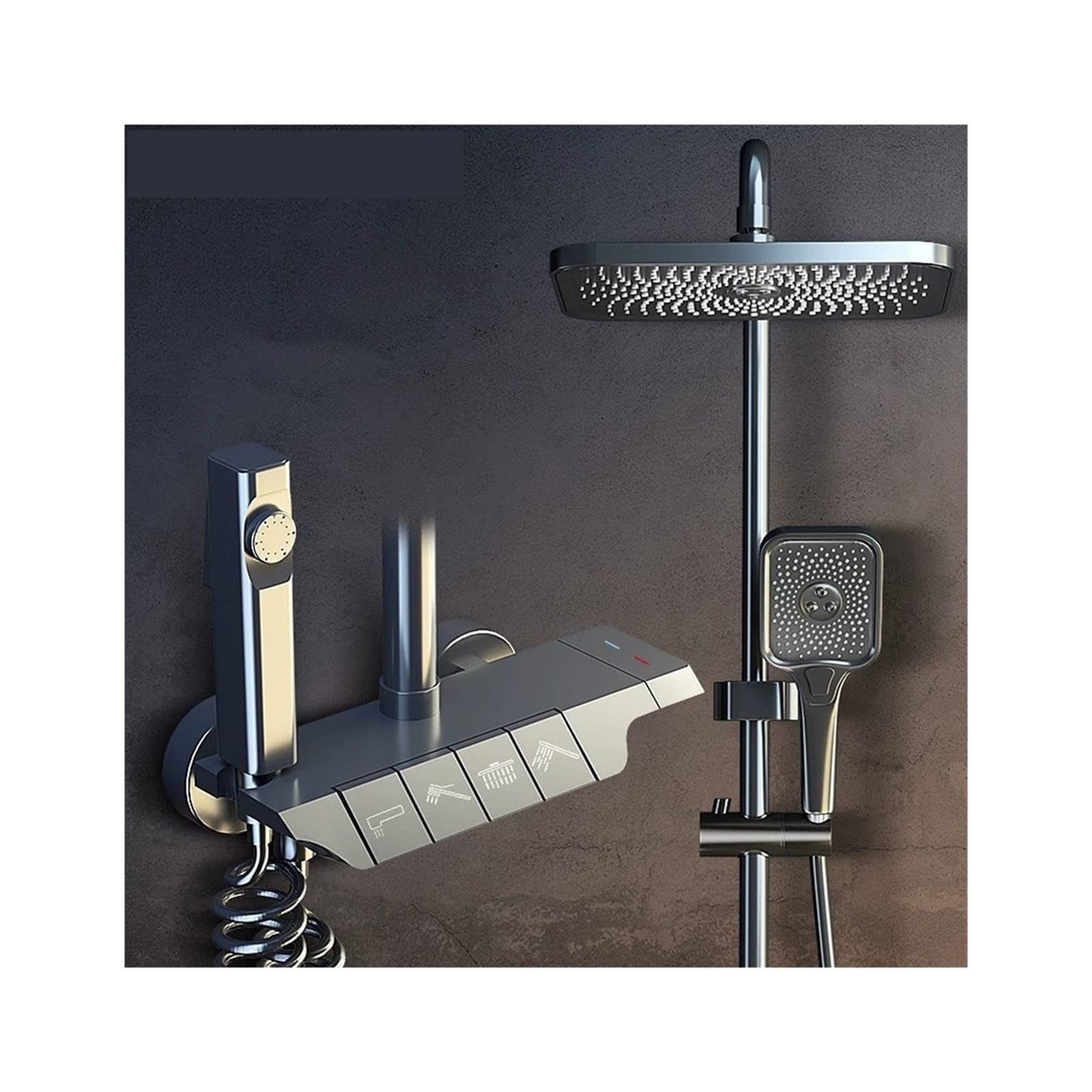 GLJTUO Shower system, Shower system Grey Digital Display Thermostatic Shower Faucet Set Brass Rainfall Bathtub Tap For Bathroom Mixer With Shelf Hydropower,1-Grey(No Display)