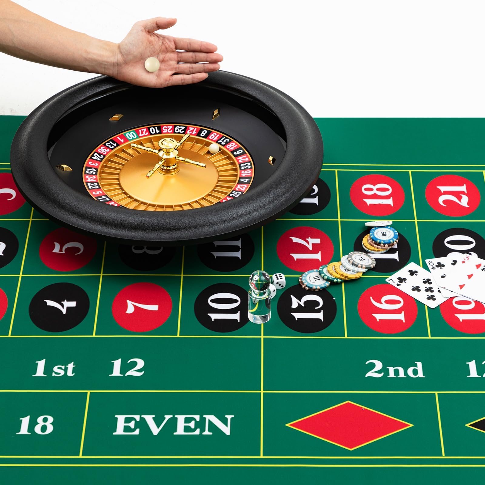Ruota da roulette lucida Deluxe da 18" in ABS di grado casinò, set di roulette da casinò con ruota da roulette con layout doppio zero con 2 palline da roulette per giochi domestici notturni o uso